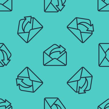 Giden siyah çizgi posta simgesi yeşil arkaplandaki kusursuz deseni izole etti. Zarf sembolü. Giden mesaj işareti. Posta yön bulma düğmesi. Vektör İllüstrasyonu