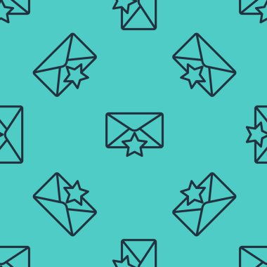 Yeşil zemin üzerinde yıldız simgesi olan siyah çizgi zarfı izole edilmiş pürüzsüz desen. Önemli bir e- posta, favori simgeye ekle. Başrolde mesaj var. Vektör İllüstrasyonu