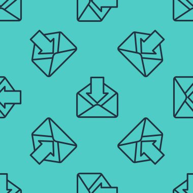 Siyah çizgi zarf simgesi yeşil arkaplanda izole edilmiş pürüzsüz desen. Mesaj konsepti alındı. Yeni, e-posta gelen mesaj, SMS. Posta servisi. Vektör İllüstrasyonu