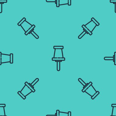 Siyah çizgi itme simgesi yeşil arka planda izole edilmiş pürüzsüz desen. Raptiye işareti. Vektör İllüstrasyonu