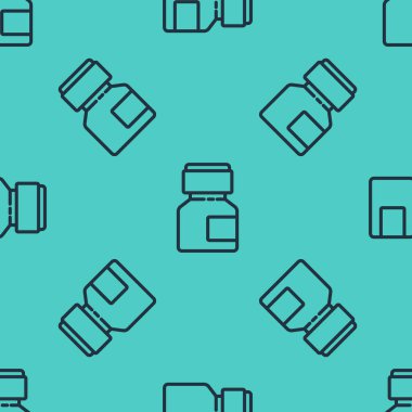 Siyah çizgi boya, guaj, kavanoz, boya ikonu yeşil arka planda izole edilmiş pürüzsüz desen. Vektör İllüstrasyonu