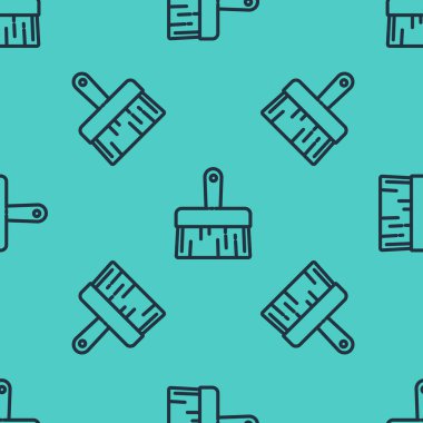 Siyah çizgi boya fırçası simgesi yeşil arkaplanda izole edilmiş pürüzsüz desen. Vektör İllüstrasyonu