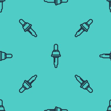 Siyah çizgi Pipette simgesi yeşil arka planda kusursuz desen izole etti. Tıbbi elementler, kimya laboratuarı ekipmanları. Tıp sembolü. Vektör İllüstrasyonu