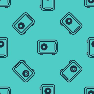 Yeşil arkaplanda siyah çizgi güvenli simge izole edilmiş kusursuz desen. Kapı, şifreli bir banka kasası. Güvenilir Veri Koruma. Vektör İllüstrasyonu