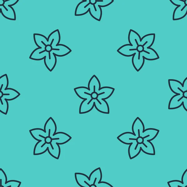 Schwarze Linie Lotus Blume Symbol isoliert nahtlose Muster auf grünem Hintergrund. Vektorillustration — Stockvektor