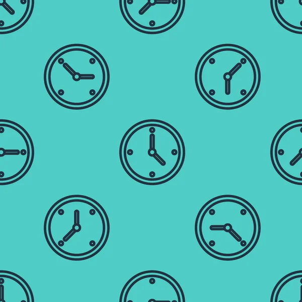 Línea negra Icono de entrega de tiempo rápido patrón inconsútil aislado sobre fondo verde. Servicio oportuno, cronómetro en movimiento, concepto de plazo, velocidad del reloj. Ilustración vectorial — Vector de stock