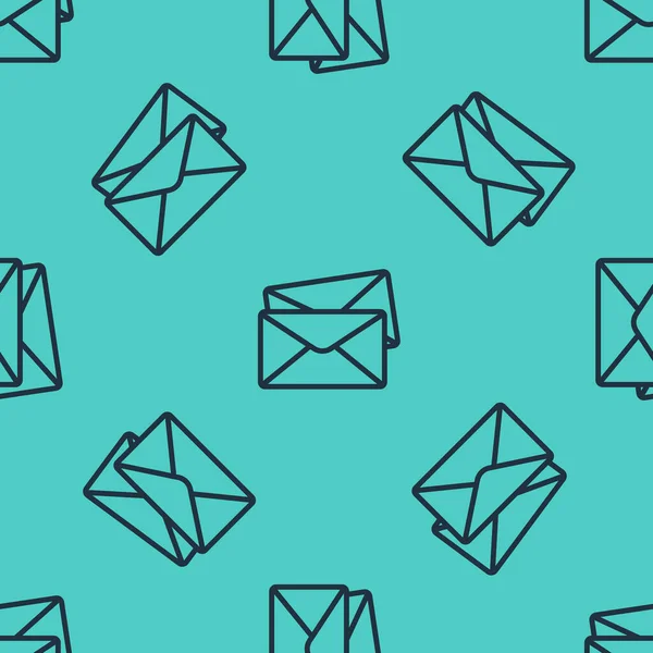Zwarte lijn Envelop pictogram geïsoleerd naadloos patroon op groene achtergrond. E-mailbericht letter symbool. Vector Illustratie — Stockvector