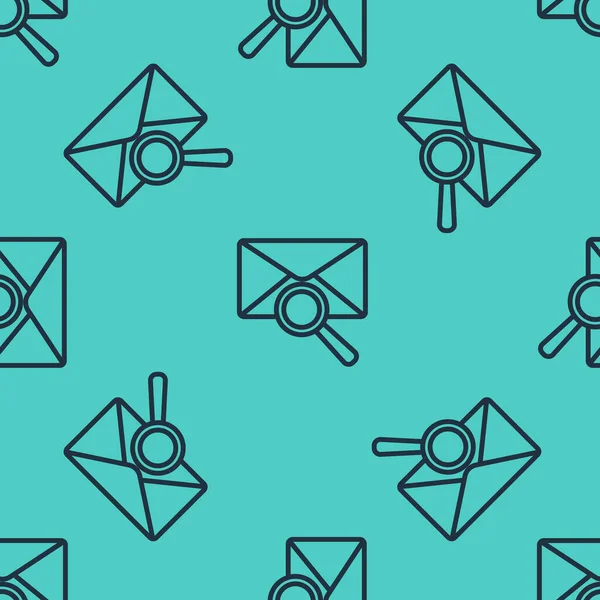 Ligne noire Enveloppe mail avec icône loupe motif isolé sans couture sur fond vert. Illustration vectorielle — Image vectorielle