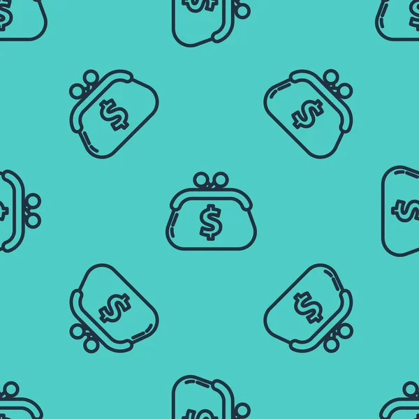 Schwarze Brieftasche mit Dollarsymbol-Symbol isoliert nahtloses Muster auf grünem Hintergrund. Portemonnaie. Bargeldsparsymbol. Vektorillustration — Stockvektor