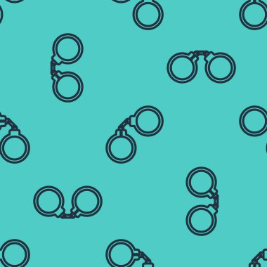 Siyah çizgili kelepçe ikonu yeşil arka planda izole edilmiş pürüzsüz desen. Vektör İllüstrasyonu