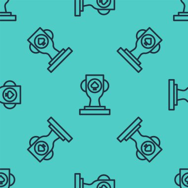 Siyah çizgi kumarhane poker kupası ikonu yeşil arka planda izole edilmiş pürüzsüz desen. Vektör İllüstrasyonu