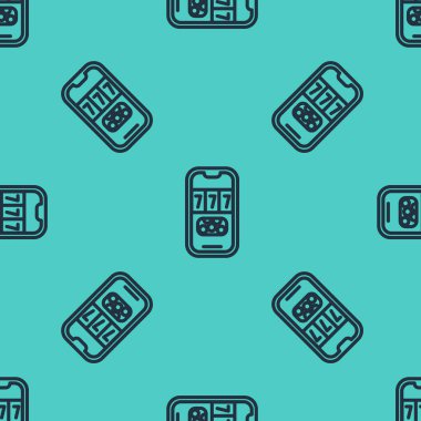 Siyah çizgi kumarhane poker turnuvası davetiyesi ikonu yeşil arka planda izole edilmiş kusursuz desen. Kumarhane kartı. Vektör İllüstrasyonu