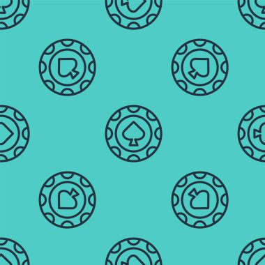 Siyah çizgi kumarhane çipleri ikonu yeşil arka planda izole edilmiş pürüzsüz desen. Kumarhane kumarı. Vektör İllüstrasyonu