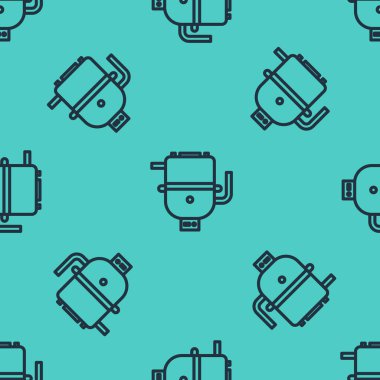 Su ikonunu ısıtmak için siyah hat elektrikli kazan yeşil zeminde izole edilmiş pürüzsüz desen. Vektör İllüstrasyonu