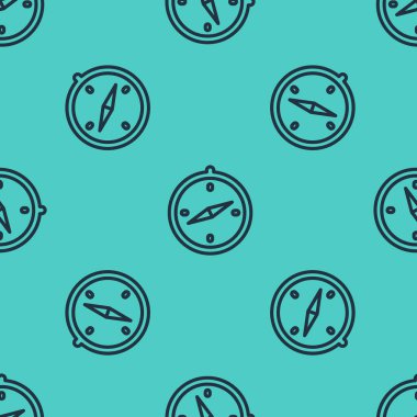 Siyah çizgi pusula simgesi yeşil arkaplanda pürüzsüz desen izole etti. Rüzgâr yön bulma sembolü. Rüzgar gül işareti. Vektör İllüstrasyonu