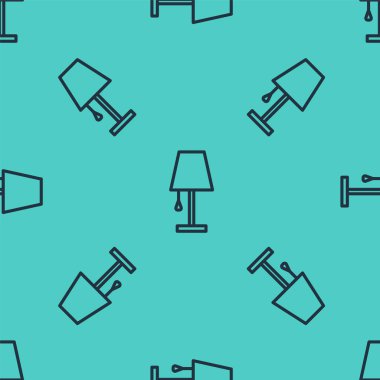 Yeşil arkaplanda siyah çizgi masa lambası ikonu izole edilmiş kusursuz desen. Vektör İllüstrasyonu