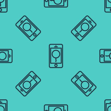 Doğum günü mesajı simgesine sahip siyah hat cep telefonu yeşil arka planda kusursuz desen izole etti. Vektör İllüstrasyonu