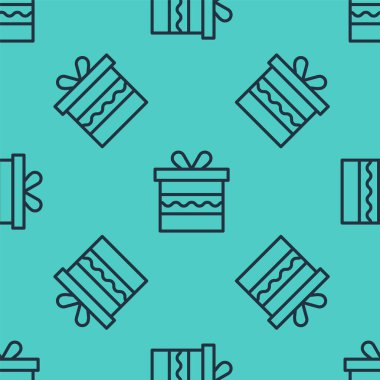 Yeşil arkaplanda siyah çizgi hediye kutusu simgesi izole edildi. Doğum günün kutlu olsun. Vektör İllüstrasyonu