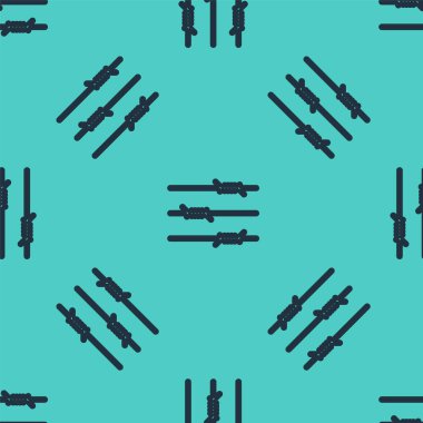 Siyah çizgi dikenli tel ikonu yeşil arka planda izole edilmiş pürüzsüz desen. Vektör İllüstrasyonu