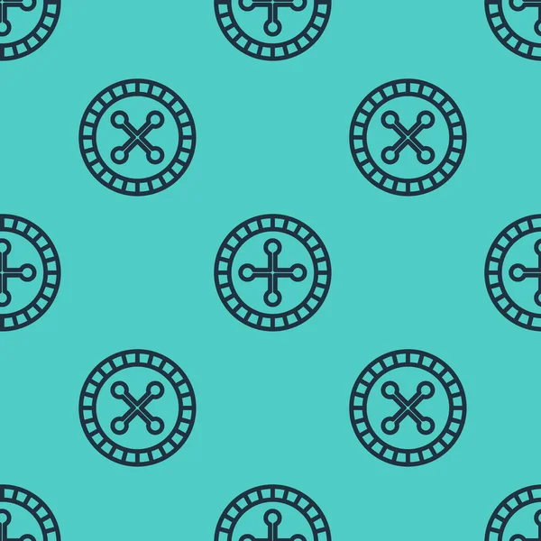 Schwarze Linie Casino Roulette Rad Symbol isoliert nahtlose Muster auf grünem Hintergrund. Vektorillustration — Stockvektor