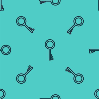 Siyah çizgi Eski anahtar simgesi yeşil arkaplanda pürüzsüz desen izole etti. Vektör İllüstrasyonu