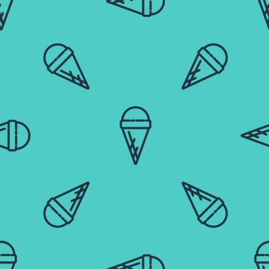 Waffle konisi simgesinde siyah çizgi dondurması yeşil arka planda izole edilmiş pürüzsüz desen. Güzel sembol. Vektör İllüstrasyonu