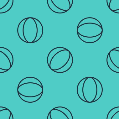 Siyah çizgi plaj topu ikonu yeşil arka planda izole edilmiş pürüzsüz desen. Vektör İllüstrasyonu