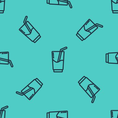 Siyah çizgi kokteyl ve alkol ikonu yeşil arka planda izole edilmiş kusursuz desen. Vektör İllüstrasyonu