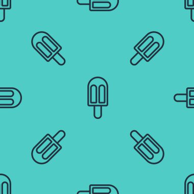 Siyah çizgi dondurma ikonu yeşil arka planda izole edilmiş pürüzsüz desen. Güzel sembol. Vektör İllüstrasyonu