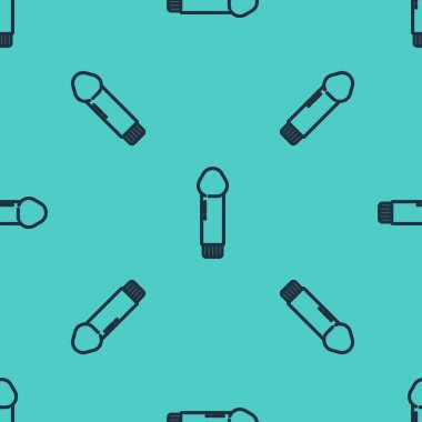 Black line Dildo vibrator for sex games icon isolated seamless pattern on green background. Sex toy for adult. Vaginal exercise machines for intimate. Vector Illustration