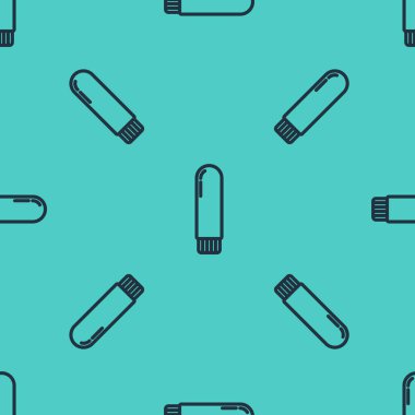 Black line Dildo vibrator for sex games icon isolated seamless pattern on green background. Sex toy for adult. Vaginal exercise machines for intimate. Vector Illustration