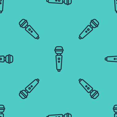 Black line Dildo vibrator for sex games icon isolated seamless pattern on green background. Sex toy for adult. Vaginal exercise machines for intimate. Vector Illustration