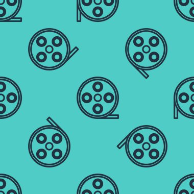 Siyah çizgi film makarası ikonu yeşil arkaplandaki kusursuz deseni izole etti. Vektör İllüstrasyonu
