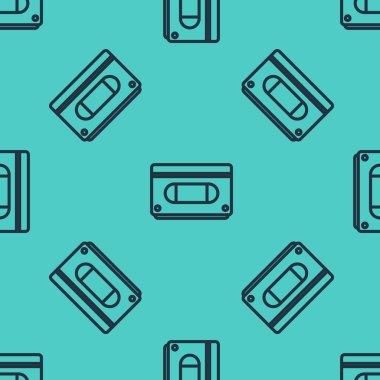 Siyah çizgi VHS video kaset ikonu yeşil arkaplanda izole edilmiş pürüzsüz kalıp. Vektör İllüstrasyonu