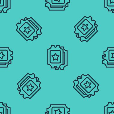 Siyah çizgi sinema bileti ikonu yeşil arka planda kusursuz desen izole etti. Vektör İllüstrasyonu