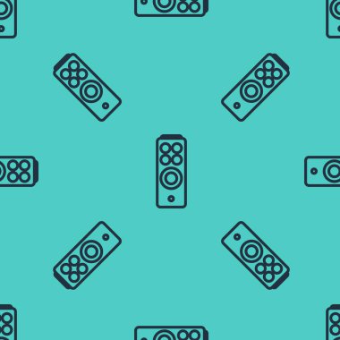 Siyah çizgi uzaktan kontrol simgesi yeşil arkaplanda izole edilmiş pürüzsüz desen. Vektör İllüstrasyonu