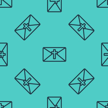 Yeşil zemin üzerinde kusursuz desenli Mutlu Paskalya ikonu olan siyah çizgi tebrik kartı. Kutlama için davetiye ya da tebrik kartı şablonu. Vektör İllüstrasyonu