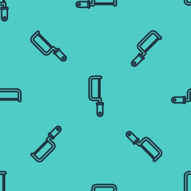 Siyah çizgi testeresi simgesi yeşil arkaplanda kusursuz desen izole etti. Tahta ve metal testeresi. Vektör İllüstrasyonu