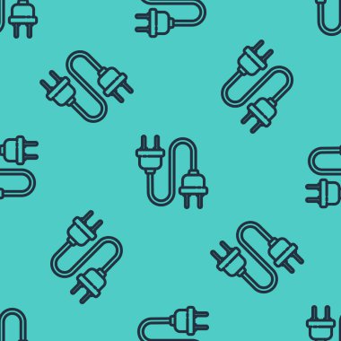 Siyah çizgi elektrik dolgu simgesi yeşil arkaplandaki pürüzsüz deseni izole etti. Bağlantı kavramı ve elektriğin kesilmesi. Vektör İllüstrasyonu