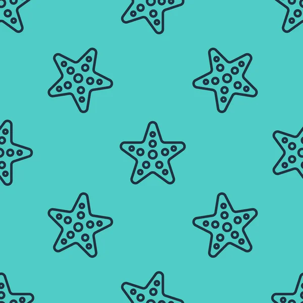 Linha preta ícone Starfish isolado padrão sem costura no fundo verde. Ilustração vetorial — Vetor de Stock