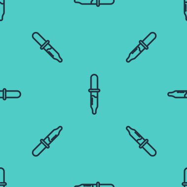 Siyah çizgi Pipette simgesi yeşil arka planda kusursuz desen izole etti. Tıbbi elementler, kimya laboratuarı ekipmanları. Tıp sembolü. Vektör İllüstrasyonu