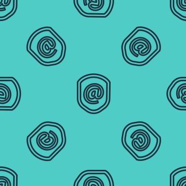 Posta ve e-posta simgesine sahip siyah çizgi kalkanı yeşil arka planda izole edilmiş. Gardiyan. Güvenlik, güvenlik, koruma, gizlilik kavramı. Vektör İllüstrasyonu