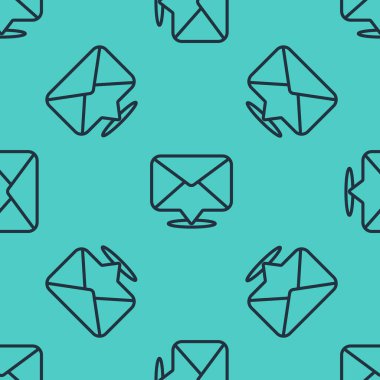 Siyah çizgi zarf simgesi yeşil arkaplanda izole edilmiş pürüzsüz desen. E- posta mektup sembolü. Vektör İllüstrasyonu