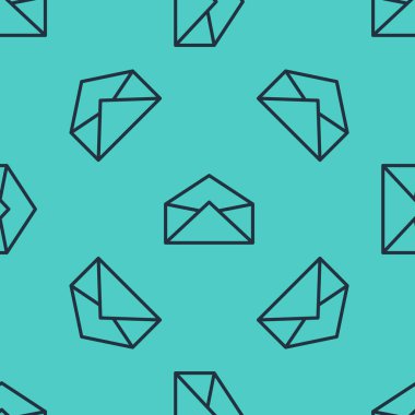 Siyah çizgi zarf simgesi yeşil arkaplanda izole edilmiş pürüzsüz desen. E- posta mektup sembolü. Vektör İllüstrasyonu