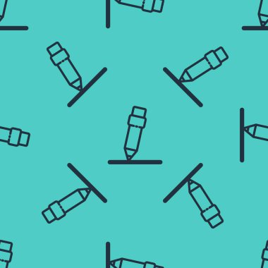 Silgi simgesine sahip siyah çizgi kalem, yeşil arkaplanda izole edilmiş pürüzsüz desen. Çizim ve eğitim araçları. Okul sembolü. Vektör İllüstrasyonu