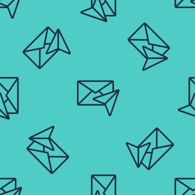 Siyah çizgi zarf simgesi yeşil arkaplanda izole edilmiş pürüzsüz desen. E- posta mektup sembolü. Vektör İllüstrasyonu