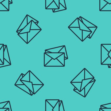 Siyah çizgi zarf simgesi yeşil arkaplanda izole edilmiş pürüzsüz desen. E- posta mektup sembolü. Vektör İllüstrasyonu