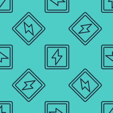 Siyah çizgi Şimşek simgesi yeşil arka planda izole edilmiş pürüzsüz desen. Flaş işareti. Flaş ikonunu yükle. Gök gürültüsü. Yıldırım çarpması. Vektör İllüstrasyonu