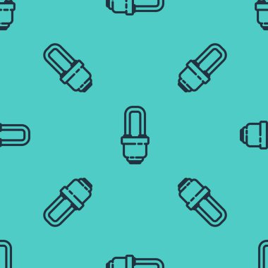 Siyah çizgi LED ampul simgesi yeşil arkaplanda izole edilmiş pürüzsüz desen. Ekonomik LED ışıklı ampul. Enerji lambasını sakla. Vektör İllüstrasyonu