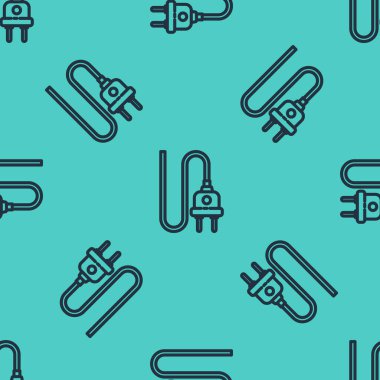 Siyah çizgi elektrik dolgu simgesi yeşil arkaplandaki pürüzsüz deseni izole etti. Bağlantı kavramı ve elektriğin kesilmesi. Vektör İllüstrasyonu